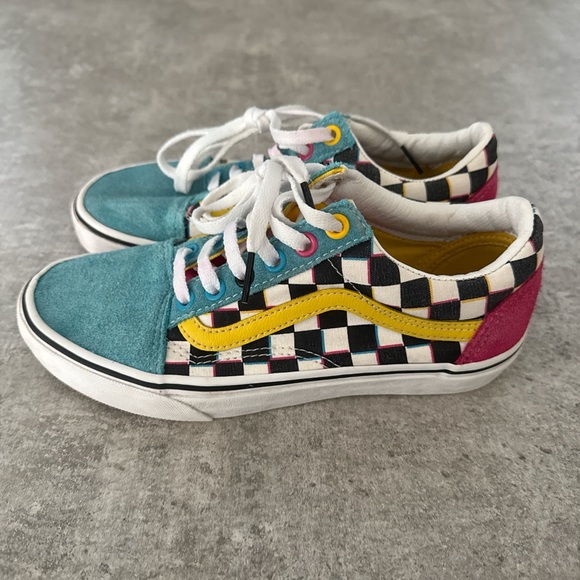 Vans Teal and Pink Checkerboard Sneakers - Picture 3 of 7